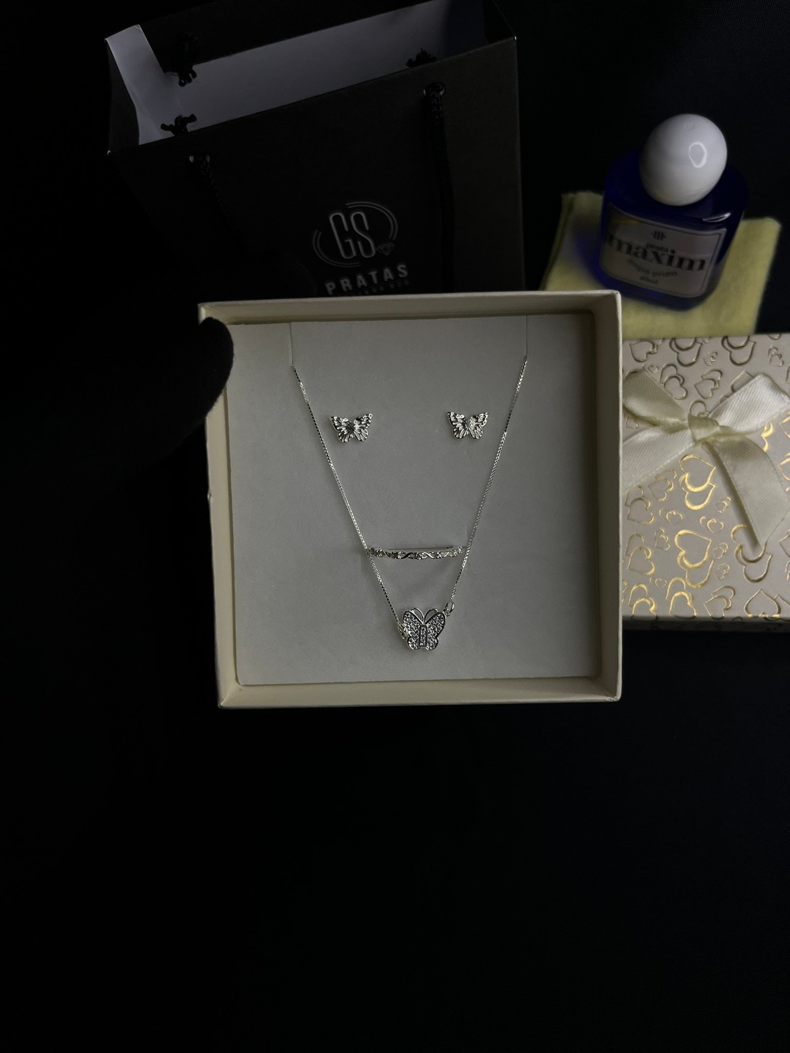 Conjunto Borboleta + Kit Limpa Prata de Brinde