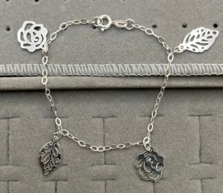 Pulseira Rosas e Folhas Vazadas Prata