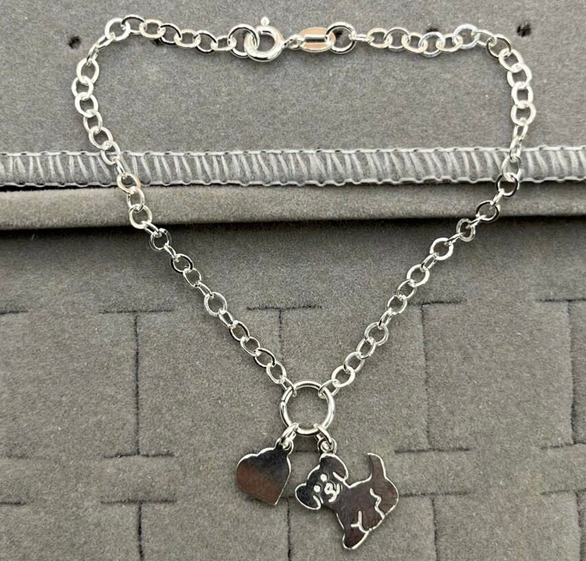 Pulseira Coração e Cachorrinho Prata