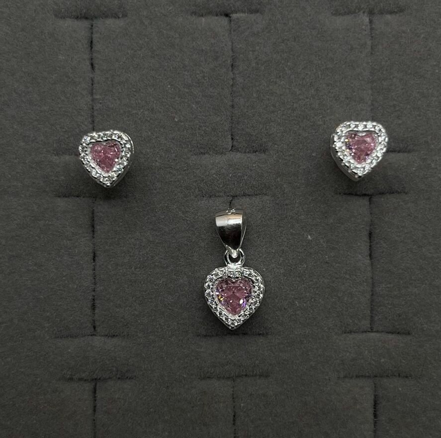 Conjunto Coração de Rubi – Prata 925 Cravejado