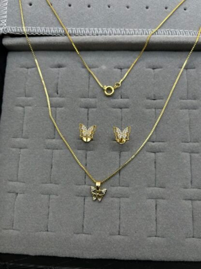 Conjunto Borboleta Cravejada – Folheado a Ouro - Imagem 4