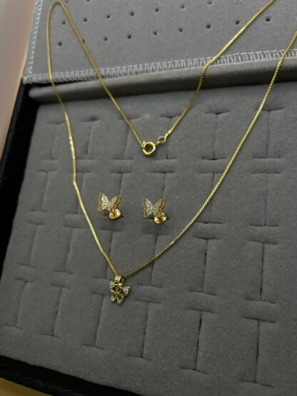 Conjunto Borboleta Cravejada – Folheado a Ouro - Imagem 3